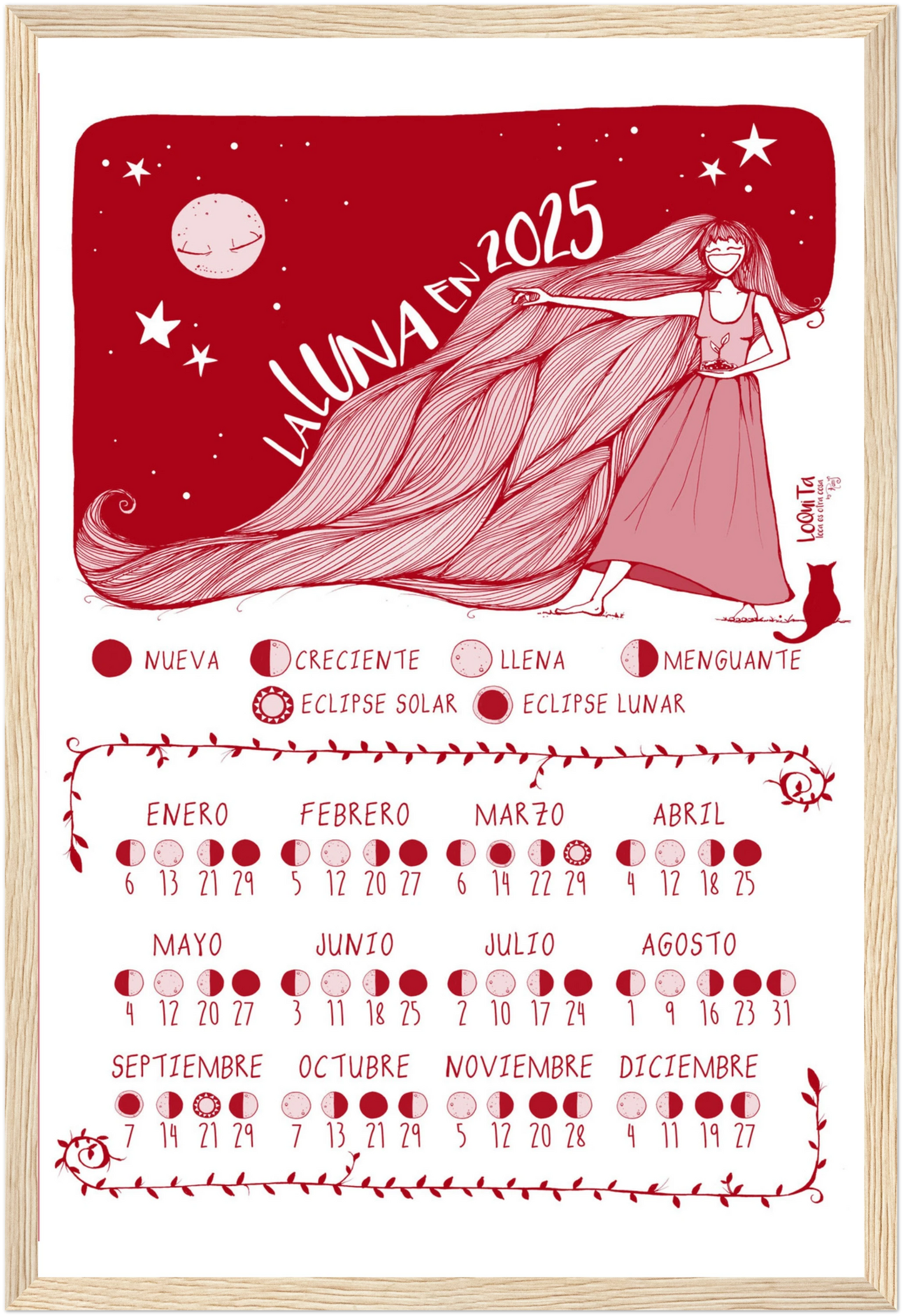 Lunar Calendar 2025 (Red, Framed) – North