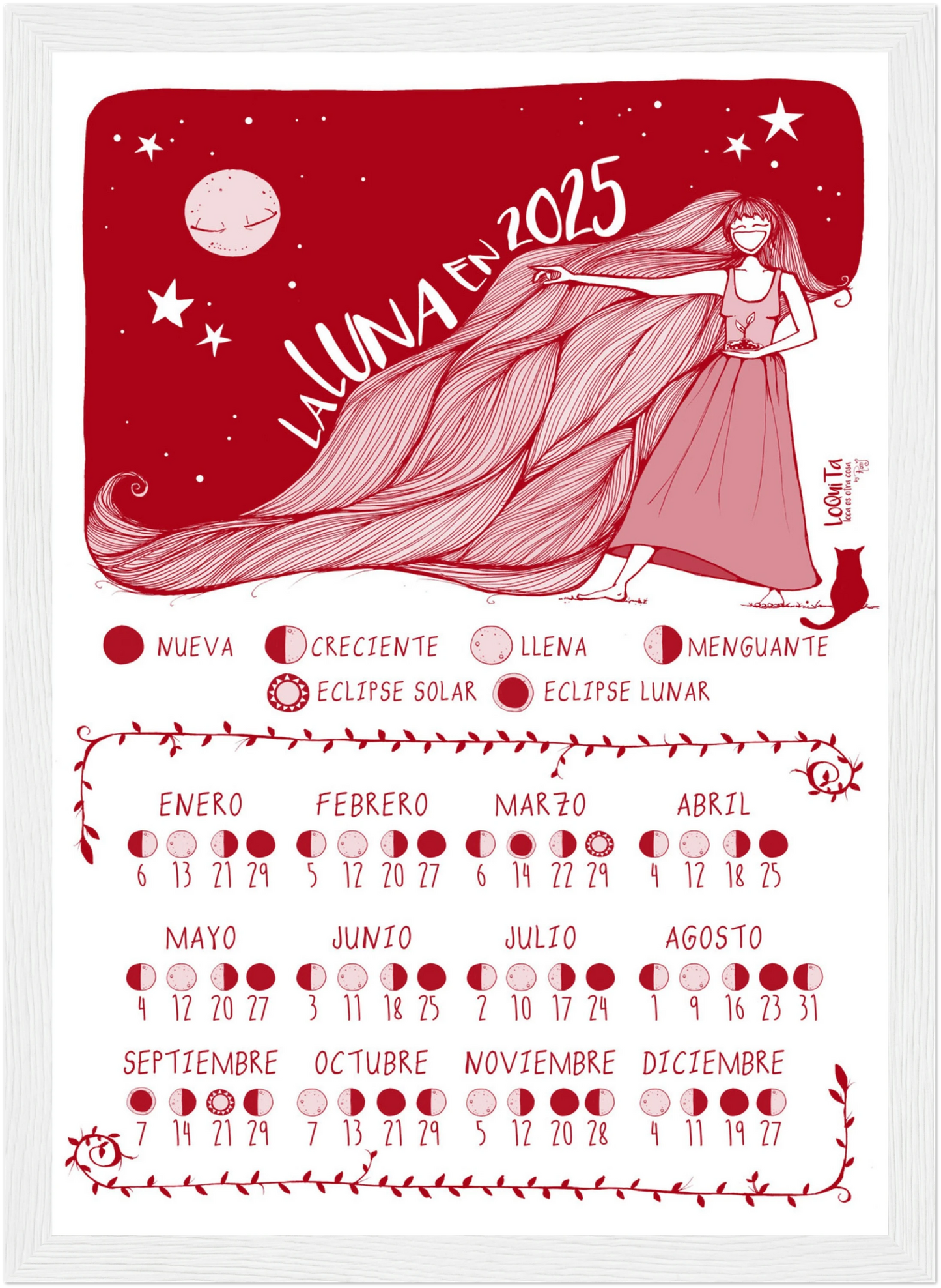 Lunar Calendar 2025 (Red, Framed) – North